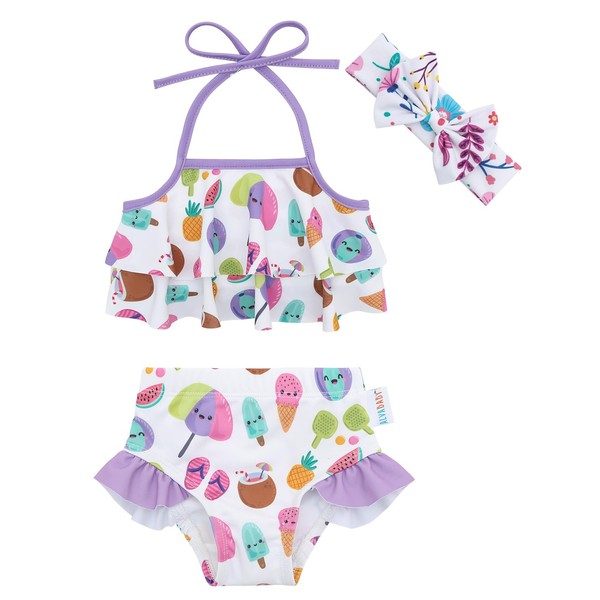 ALVABABY 6-12M Toddler Girls Two Pieces Swimsuit,Reusable Toddler Swimsuit Bikini,Infant