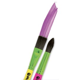 Micador Dark Arts Neon Glow Brush Pack - 2 Brushes - Neon Handle - Glows Under Blacklight - Flat + Round - Use with Tempera + Watercolor - Ages 3+
