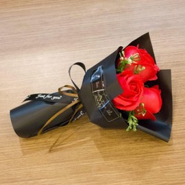 Red 3 Heads Artificial Rose Bouquet Soap Flower Petals Valentine Day Gifts for Women, Best Friend and Girlfriend, Birthday, Christmas Valentine's Day from Daughter Son Husband, Artificial Flowers