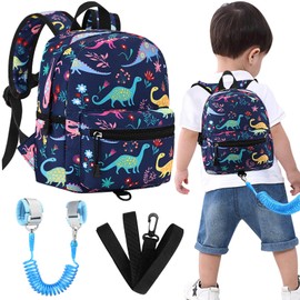 Accmor Toddler Backpack with Leash, Baby Dinosaur Backpacks with Anti Lost Wrist Link, Cute Mini Kids Harness Backpack Leash for Travel, Keep Child Close Rope Tether Rein for 1-3 Years Old Boys Girls