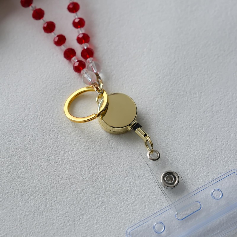 [Kizvora] Red Crystal Beaded Lanyard for ID Badges & Keys