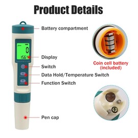OBEST pH Meter Pool Digital 8-in-1 Salt Meter PH TDS EC ORP S.G H2 Hydrogen Content Temperature, Portable Water Tester with LCD Display, for Drinking Water, Swimming Pool, Spa or Laboratory