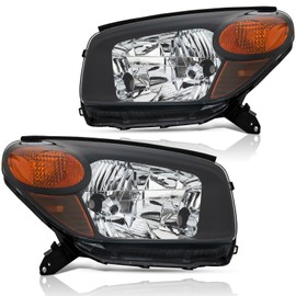 Headlights Assembly Pair Compatible with 2004 2005 Toyota RAV4 Halogen Headlamps Replacement Driver and Passenger Side,Black Housing Amber Reflector