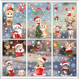 FOSDICK 9 Sheets Christmas Cats Window Clings, Christmas Window Stickers, Christmas Cats Window Sticker, Double Sided Static Xmas Window Decals, Glass Stickers for Windows Christmas Decoration