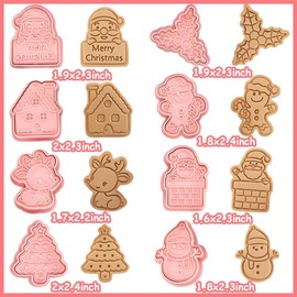 8 Piece Mini Christmas Cookie Cutters, 3d Raised Design Cookie Stamps, Mini Gingerbread, Snowman, Elk, Santa Baking Molds, Christmas Ornament Cookie Cutter Set (Christmas-3)