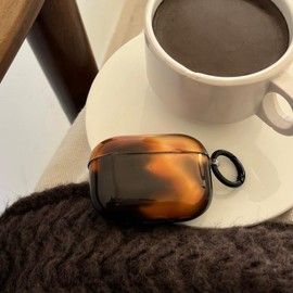 Black Brown Amber Cute Case for AirPod 1/2 Generation with Lock,Trendy Vintage Tortoise Shell Animal Retro Stylish Y2k Glossy Leopard Cool Girls Women Protective Cover for Airpods 1st 2nd