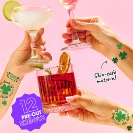 Big Dot of Happiness St. Patrick's Day Tattoos, Luck of the Irish, Green Shamrock Temporary Tattoos for Kids and Adults, Paddy's Day Party Favors (12 Sheets of 5 styles)