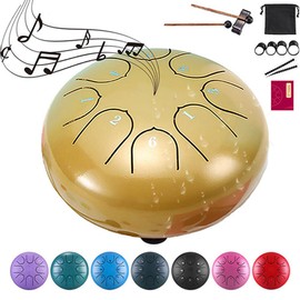 Rain Drum for Outside Garden, 8 Note 6 Inch Steel Tongue Drum, Chakra Drum for Rain Music Chime, Musical Instruments When It Rains, Meditation Accessories for Camping, Meditation, Yoga, Education(6gol