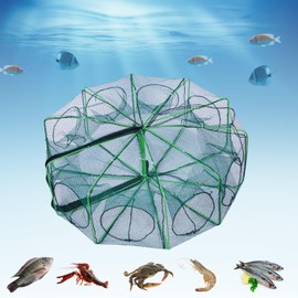 The Magic Foldable Fishing Trap, Auto-Foldable Strengthened Fishing Trap Net, Foldable Fishing Bait Trap, Crab Crayfish Trap, Portable Fishing Net for Crab Crayfish Fish Minnow Shrimp (8 Hole)