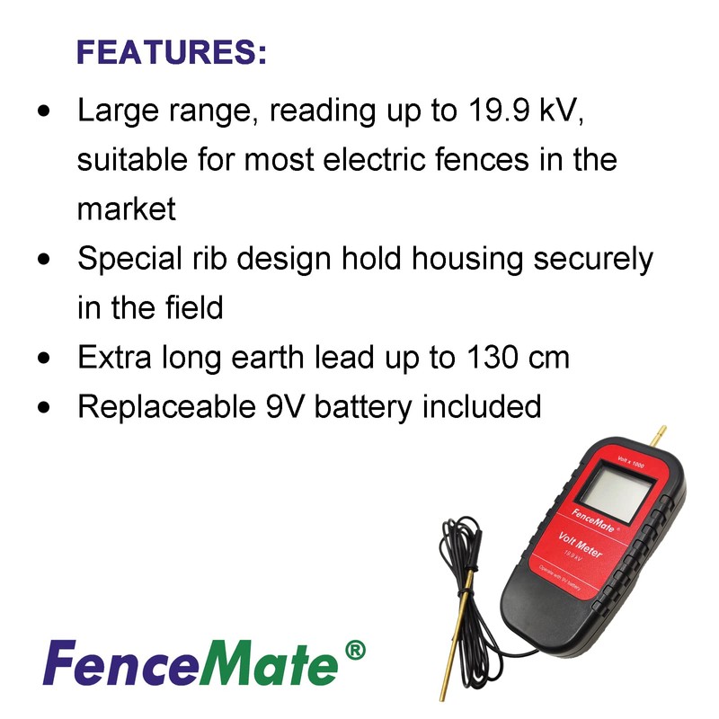 FenceMate Digital Voltage Meter for Electric Fence, Range up to