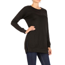 Black Tunic Sweaters for Women Casual Pullover Tunic Tops for Leggings Long Sleeve Crew Neck Sweater for Fall, Winter, Everyday Loose Tops for Women (Size XX-Large, Black)