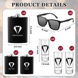 Maxcheck 48 Pcs Groomsmen Gifts Set Groomsmen Proposal Bags with 8 Tuxedo Flask 8 Shot Glasses 8 Poker Card Beer Bottle Opener 8 Sunglasses 8 Groomsmen Bags 8 Pair Socks for Wedding Party