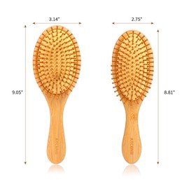 2 Piece Bamboo Hair Brush for Hair Growth, Wooden Paddle Detangler Hairbrush with Natural Bamboo Bristles, For All Hair Types - Women & Men, Scalp Massage, Smooths Tangles & Knots