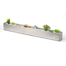 GZGNEEVL Trough Rectangle Planter Long Window Sill Planter Box Stainless Steel Window Planters Modern Succulent Planter Slivery 32 in Metal Windowsill Pot for Indoor Plants Herb Table Home Outdoor