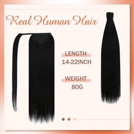 Sunny Hair Ponytail Extension Human Hair Wrap Around Ponytail Extension Straight Pony Tails Hair Extensions Clip in Ponytail Hair Extensions for Women 80G Black 18inch