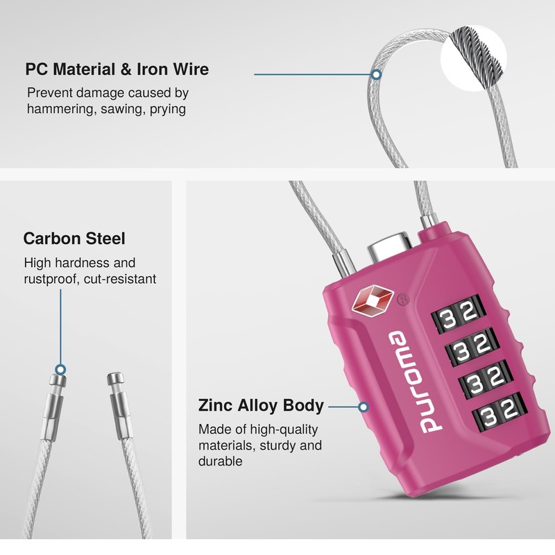 Puroma 2 Pack TSA Approved Luggage Locks, 4 Digit Combination