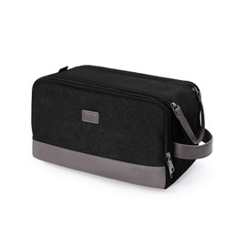 WANDF Men's Toiletry Bag, Travel Toiletry Bag, Canvas and Leather Toiletry Bag, Water Resistant Shaving Bag for Travel Accessories, black