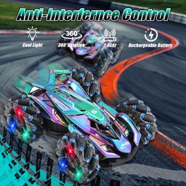 Remote Control Car,4WD RC Stunt Car with Cool Wheel Light Music,Double Sided 360° Rotating Drift Rechargeable Toys Cars Gifts for 6 7 8 9 Girls Birthday Christmas (Blue)