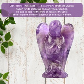 WHAL&YUNE Amethyst Angel Figurine Natural Energy Healing Crystals Gemstone Hand Carved Sculpture for Home Office Desk Decor Holiday Lucky Gift - 1.5 inches