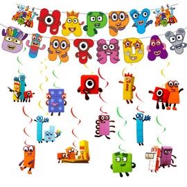Numberblock Birthday Banner, Block Banner with Spiral, Party Decorations Banners for Kids