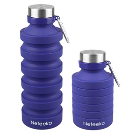 Nefeeko - Botella de agua plegable, 26 onzas, reutilizable, sin BPA, de silicona, plegable, para viajes, gimnasio, camping, senderismo, botella de agua portátil a prueba de fugas, con mosquetón