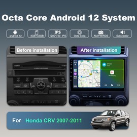 4+32G 8 Core Android Car Radio Stereo for Honda CRV 2007 2008 2009 2010 2011 with Wireless CarPlay/Android Auto, 9'' HD Touchscreen Car Radio with AM/FM/RDS Backup Camera WiFi