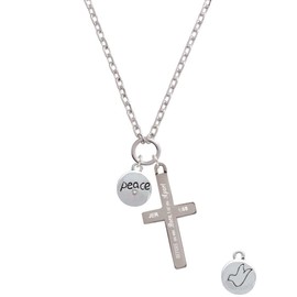 Delight Jewelry Silvertone Peace with AB Crystal and Dove I Set You Apart Engraved Cross Zoey Necklace, 28"