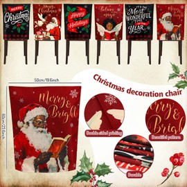 Whaline 6Pcs Christmas Chair Back Cover African American Black Santa Angel Seat Covers Dining Chair Slipcover Protector for Winter Xmas Home Kitchen Decor
