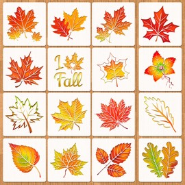 HOWAF 16pcs Autumn Stencils Autumn Leaves Decorations Stencils for Crafts Reusable, Maple Leaves stencils for Painting DIY Arts autumn Crafts for Kids Thanksgiving Fall Decorations on Window Wall