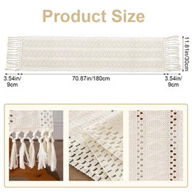 Beige Macrame Table Runner, 30 x 180 cm, Linen Table Runner with Fringes, Fashion Table Runner, Country House Style Tablecloth, Vintage, Washable Table for Kitchen, Dining, Holiday, Party, Coffee