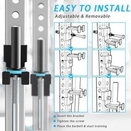J Bryant Barbell Holder for 3x3" & 2x3" Power Racks – No Drilling, Secure Mounting – Heavy-Duty Steel Bar Storage with Protective Padding, Fits 5/8" - 1" Holes – Space-Saving Gym Equipment