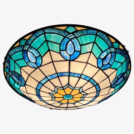 ARTZONE Tiffany Ceiling Lights, Stained Glass Ceiling Light 3-Lights 16 Inch Tiffany Flush Mount Ceiling Light for Bedroom Dining Living Room Entryway Foyer