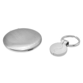 Solid Silver-Tone Compact Mirror and Key Ring Set 6.25"