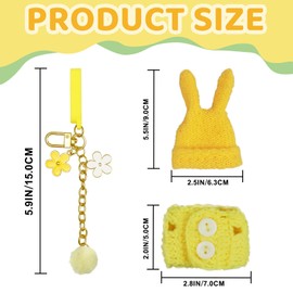 ERMO NKES Cute Bunny Knit Cover Set for Touchland 1oz Hand Sanitizer – Adorable Knitted Outfit with Keychain Accessories, Protective Cozy Holder with Hat and Sweater Design (YELLOW)