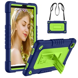 FIEWESEY for TCL Tab 8 LE Tablet Case,Shoulder Strap Soft Silicone&Hard Back Shockproof Kids Friendly Case for TCL Tab 8 LE/TCL Tab 8 WiFi/TCL TAB 8V/TCL Tab 8 SE/TCL Tab 8 Plus 8 Inch(Navy/Green)