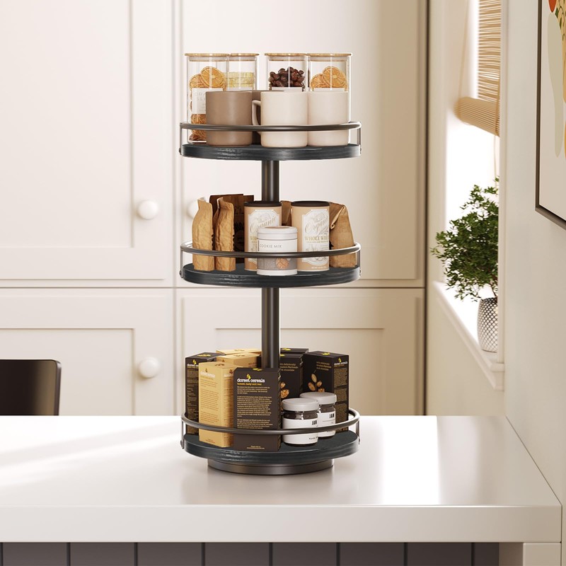 HOOBRO Lazy Susan Organizer, Rotating Spice Rack, 3-Tier Organizer, Turntable
