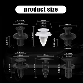 100 PCS Car Bumper Bolt Fastener Set, 6 Types of Door Panel Push Retainer Replacement HE26 with 6" Removal Tool, Bumper Push Retainer Clip Rivet Kit, Universal for Most Cars (White & Black)