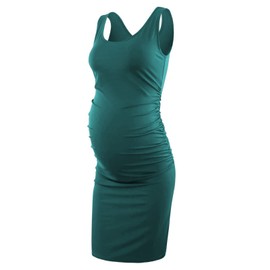 Liu & Qu Women's Maternity Sleeveless Tank Dresses Side Ruching Bodycon Dress for Daily Wearing or Baby Shower (Dark Green, M)