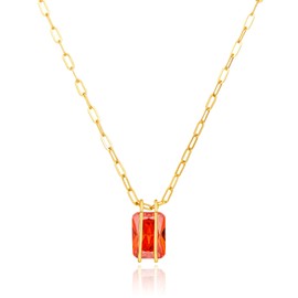 Cicy Bell Womens Pendant Necklace Platinum Plated Cubic Zirconia Rectangular Paperclip Link Chain Adjustable Gifts 17.7'' with 2'' Extender