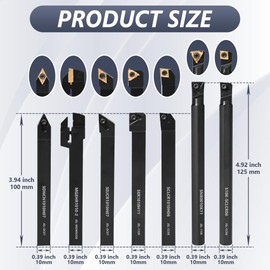 VeYocilk 21 x Indexable Lathe Turning Tools Set 3/8 Inch (10 mm) Shank, 7 Pieces Metal Turning Tool Holders and 14 Pieces Carbide Inserts for Turning, Grooving, Threading, Boring Bar and Cutting Tool