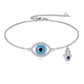 ZPMMPZ Evil Eye Bracelet 925 Sterling Silver Greek Evil Eye Bracelet Dainty Turkey Evil Eye Protection Amulet Jewelry Gift for Women Mom Wife Daughter, 6inch, Stainless Steel, zircon gemstone