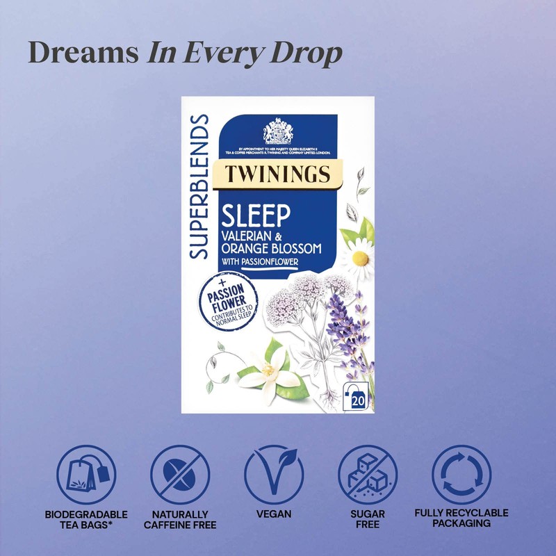 Twinings Superblends Sleep Tea Valerian & Orange Blossom with Passionflowers,