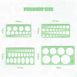4 PCS Circle Stencil, Circle Template, Circle Ellipse Triangle Square Drawing Stencils, for Architectural Mathematics, Drawing Design, Geometric Measurement, School Office Supplies (Green)