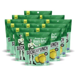 SuckerPunch Snappy Sweet Bread N’ Butter Dill Pickles Chip-Cut, Gluten Free, Kosher, Sugar Free, Low Calorie, Low Carb, on the Go, Non GMO, Keto Friendly, Vegan, 3.4 Oz Single Serve Pouch (12 Pack)