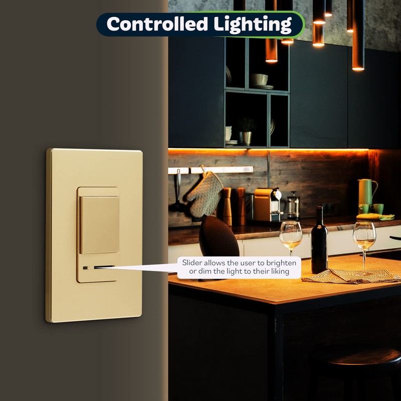 TOPGREENER Dimmer Switch with Light Adjustment Slider, Single Pole or