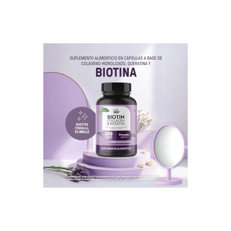 LIFE 360+ Collagen Biotin Keratin | 200 cápsulas | 550