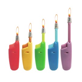Candle Lighter Long Neck Adjustable Lighters Butane Gas Refillable Plastic Lighter Kitchen Igniter (5 Pack) (Butane Included) (5 Pack Lighters)