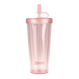 Oasis Double Wall Smoothie Tumbler W/Straw 520Ml - Strawberry