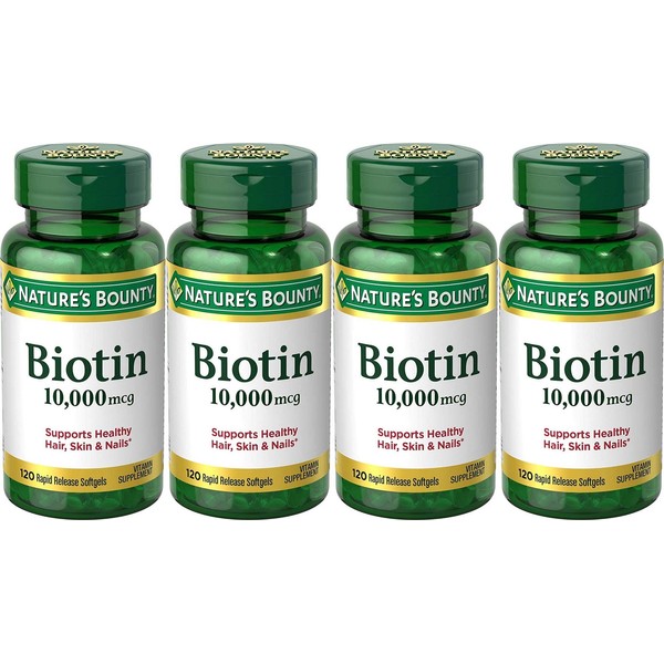 Nature's Bounty Biotin 10000 mcg Ultra Strength - 120 Softgels, Pack of 4