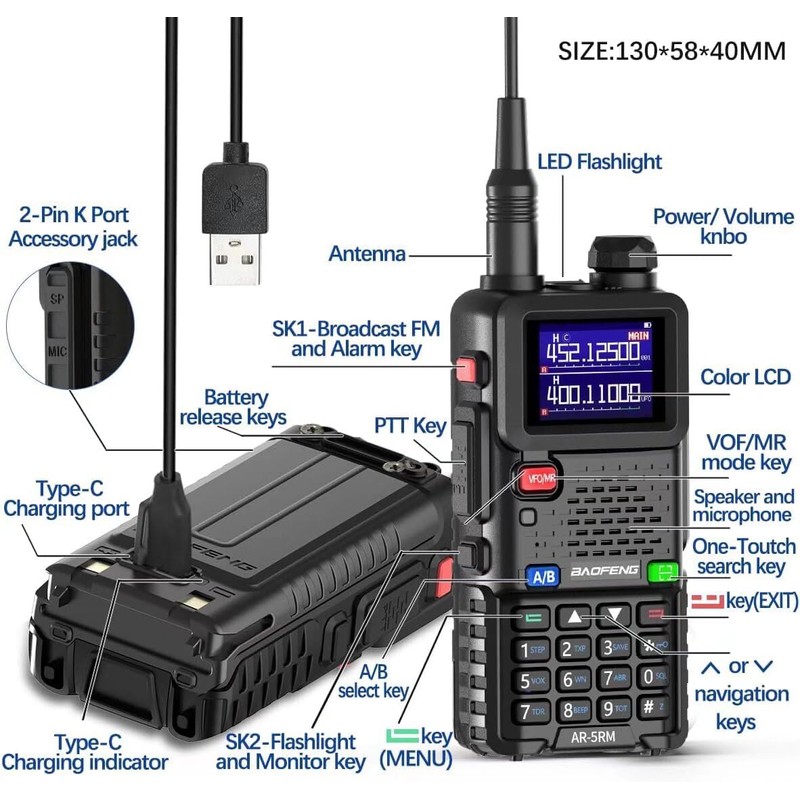 Baofeng Radio Ham Radio Handheld AR-5RM 10W Long Range Rechargeable